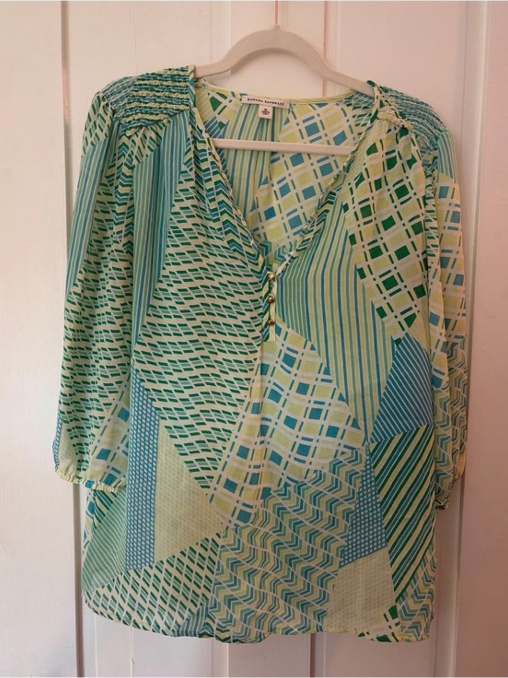 Banana Republic Blue & Green Geometric Patchwork Tunic